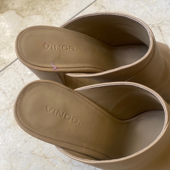 Vince Tan Leather Block Heel Slides - Picture 5 of 9